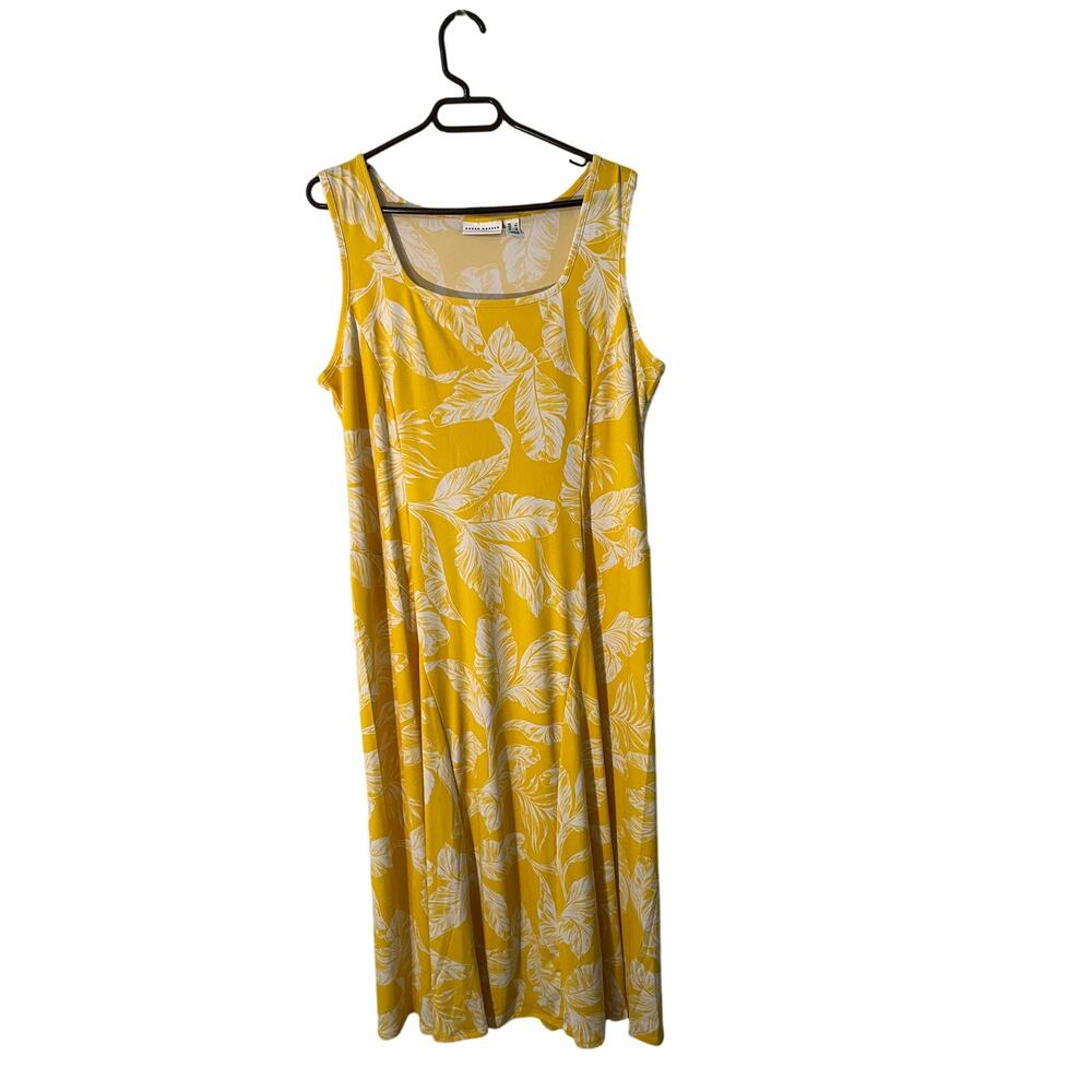 Susan Graver Women's Dress Sz L Liquid knit Sleeveless Midi Yellow